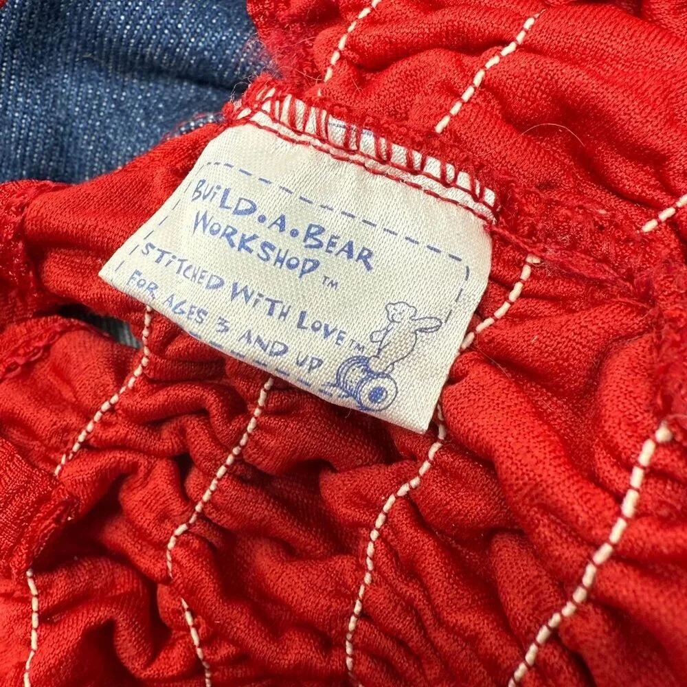 Build-A-Bear BAB Denim Skirt Ruffle Red Top Set Ribbon Bag Purse Summer Outfit